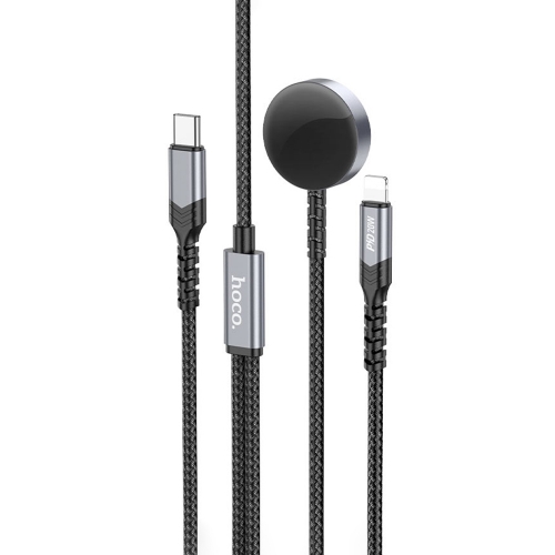 Безжично зарядно HOCO CW54 2in1, Type C, за Apple Watch, с кабел Lightning, 3A, 1.2m, CW54, Черен