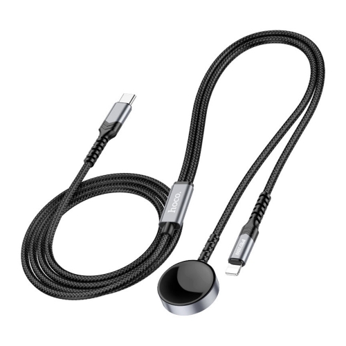 Безжично зарядно HOCO CW54 2in1, Type C, за Apple Watch, с кабел Lightning, 3A, 1.2m, CW54, Черен