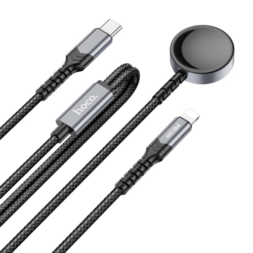 Безжично зарядно HOCO CW54 2in1, Type C, за Apple Watch, с кабел Lightning, 3A, 1.2m, CW54, Черен