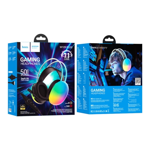 Слушалки HOCO Gaming W109, USB-A, Jack 3.5mm и микрофон, Черен