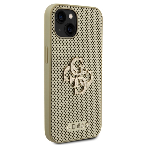 Калъф GUESS, PU Perforated 4G Glitter Metal Logo за iPhone 15, GUHCP15SPSP4LGD, Златист