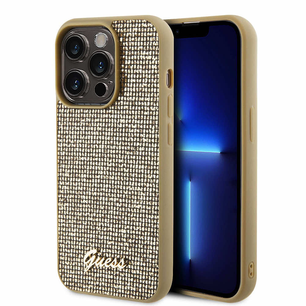 Калъф GUESS, PU Square Mirror Script Logo за iPhone 15 Pro, GUHCP15LPMSDGSD, Златист