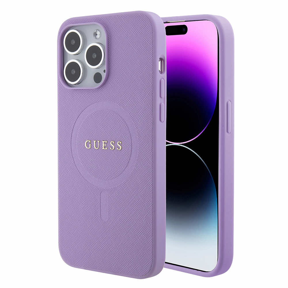 Калъф GUESS, PU Saffiano MagSafe за iPhone 15 Pro, GUHMP15LPSAHMCU, Лилав