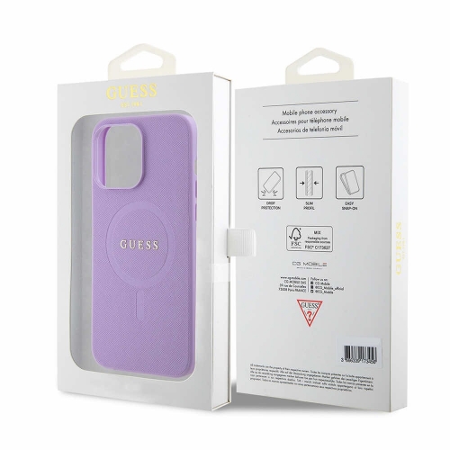 Калъф GUESS, PU Saffiano MagSafe за iPhone 15 Pro, GUHMP15LPSAHMCU, Лилав