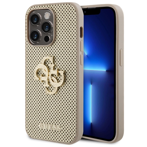 Калъф GUESS, PU Perforated 4G Glitter Metal Logo за iPhone 15 Pro Max, GUHCP15XPSP4LGD, Златист
