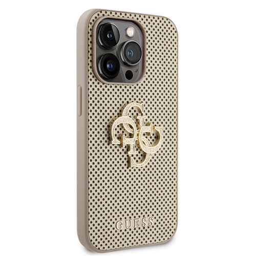Калъф GUESS, PU Perforated 4G Glitter Metal Logo за iPhone 15 Pro Max, GUHCP15XPSP4LGD, Златист