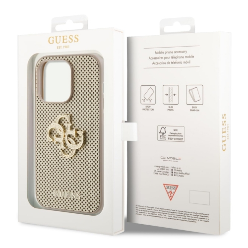 Калъф GUESS, PU Perforated 4G Glitter Metal Logo за iPhone 15 Pro Max, GUHCP15XPSP4LGD, Златист