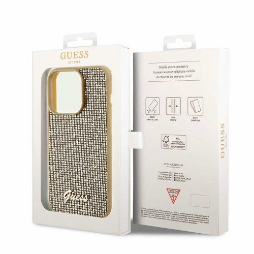 Калъф GUESS, PU Square Mirror Script Logo за iPhone 15 Pro Max, GUHCP15XPMSDGSD, Златист
