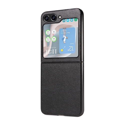 Удароустойчив калъф Litchi Leather за Samsung Galaxy Z Flip6, Черен