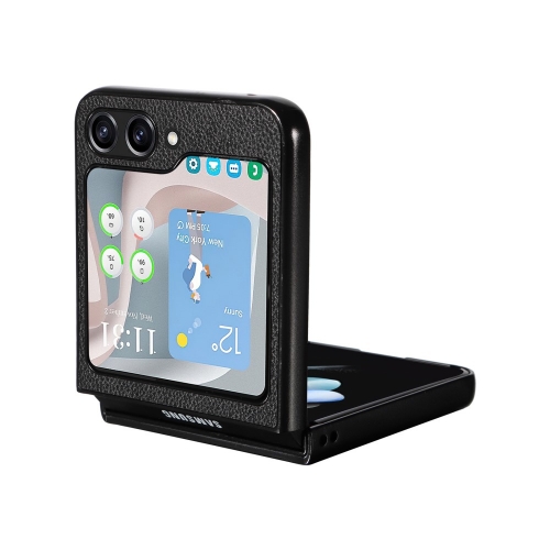 Удароустойчив калъф Litchi Leather за Samsung Galaxy Z Flip6, Черен