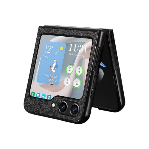 Удароустойчив калъф Litchi Leather за Samsung Galaxy Z Flip6, Черен