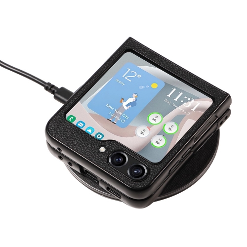 Удароустойчив калъф Litchi Leather за Samsung Galaxy Z Flip6, Черен