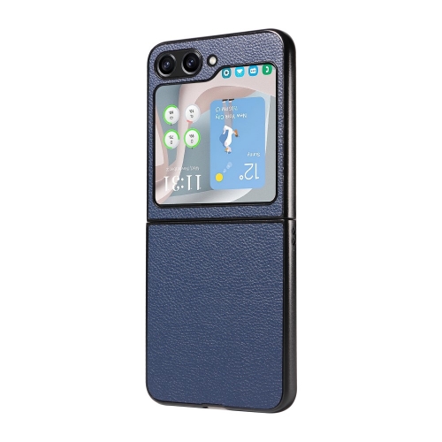 Удароустойчив калъф Litchi Leather за Samsung Galaxy Z Flip6, Тъмно син