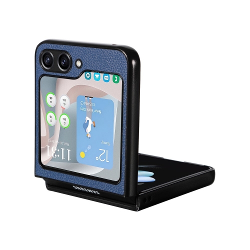 Удароустойчив калъф Litchi Leather за Samsung Galaxy Z Flip6, Тъмно син