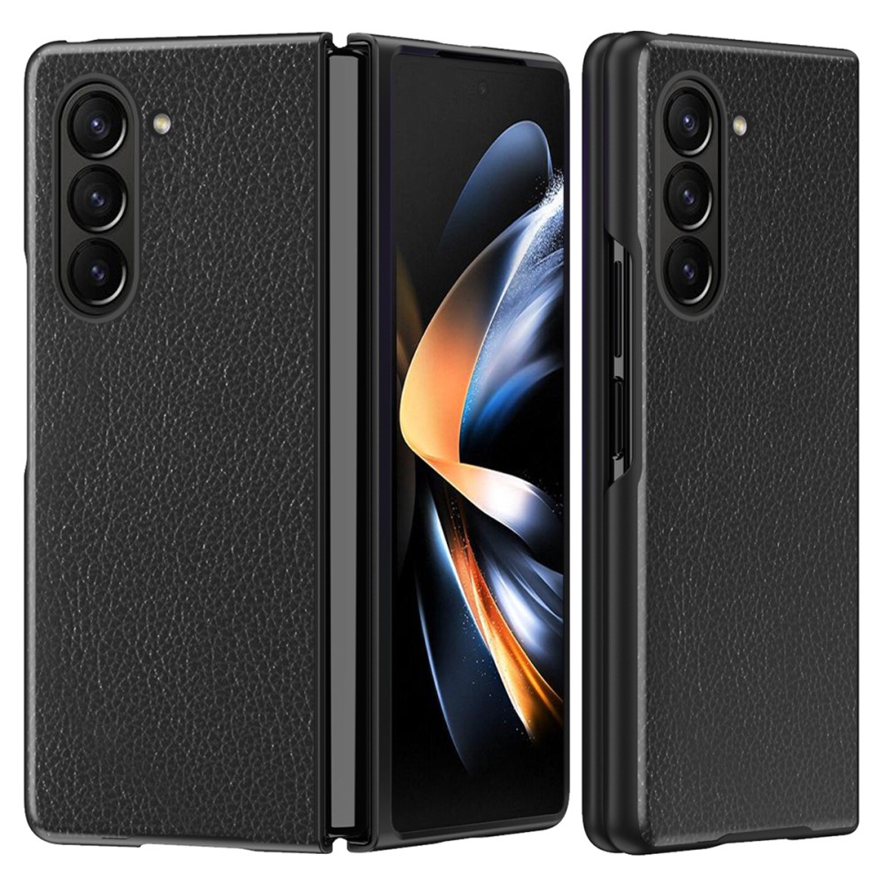 Удароустойчив калъф Litchi Leather за Samsung Galaxy Z Fold6, Черен