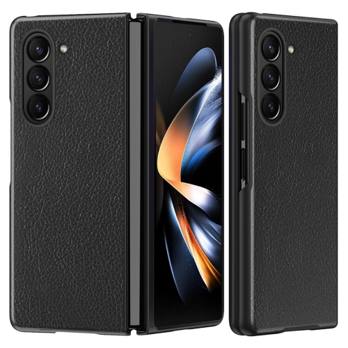 Удароустойчив калъф Litchi Leather за Samsung Galaxy Z Fold6, Черен