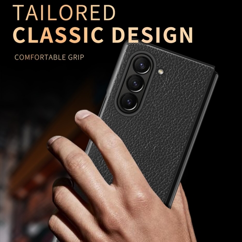 Удароустойчив калъф Litchi Leather за Samsung Galaxy Z Fold6, Черен
