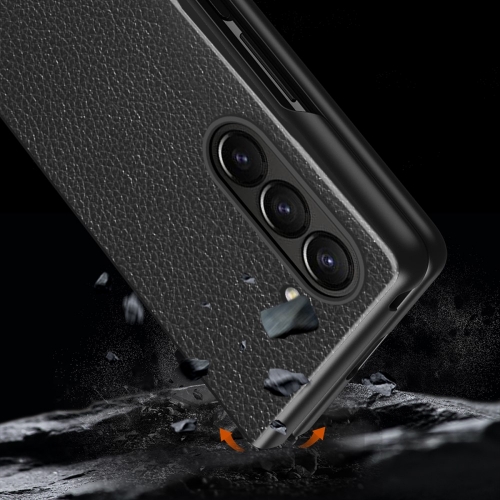 Удароустойчив калъф Litchi Leather за Samsung Galaxy Z Fold6, Черен