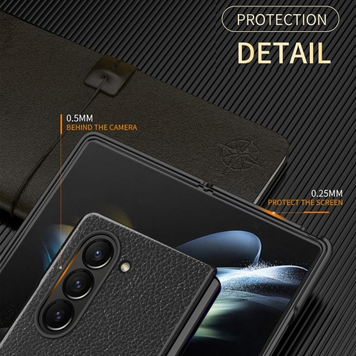 Удароустойчив калъф Litchi Leather за Samsung Galaxy Z Fold6, Черен