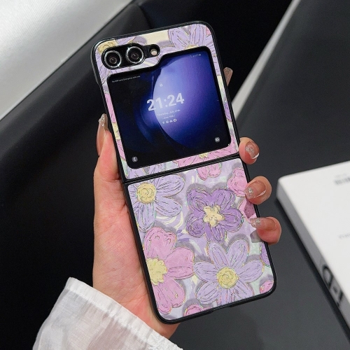Удароустойчив калъф Leather за Samsung Galaxy Z Flip6, Лилави цветя