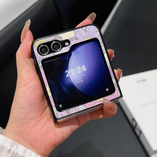 Удароустойчив калъф Leather за Samsung Galaxy Z Flip6, Лилави цветя