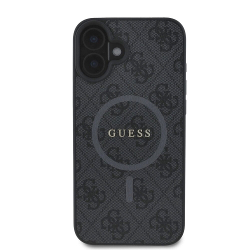 Калъф GUESS, PU Leather Colored Ring MagSafe за iPhone 16, GUHMP16SG4GFRK, Черен