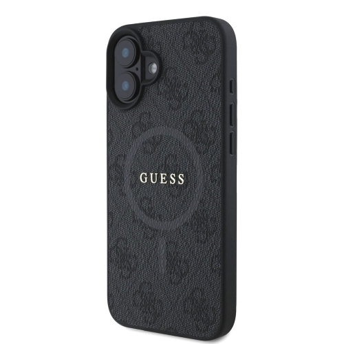 Калъф GUESS, PU Leather Colored Ring MagSafe за iPhone 16, GUHMP16SG4GFRK, Черен