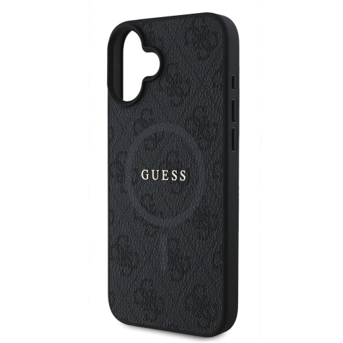 Калъф GUESS, PU Leather Colored Ring MagSafe за iPhone 16, GUHMP16SG4GFRK, Черен