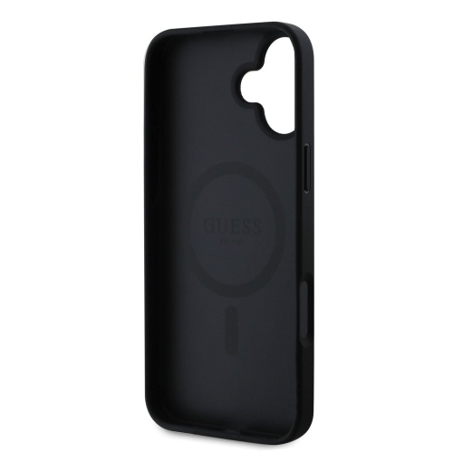 Калъф GUESS, PU Leather Colored Ring MagSafe за iPhone 16, GUHMP16SG4GFRK, Черен