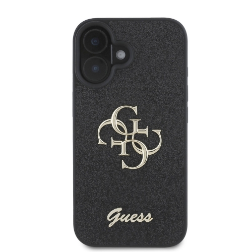 Калъф GUESS, PU Fixed Glitter 4G Metal Logo за iPhone 16, GUHCP16SHG4SGK, Черен