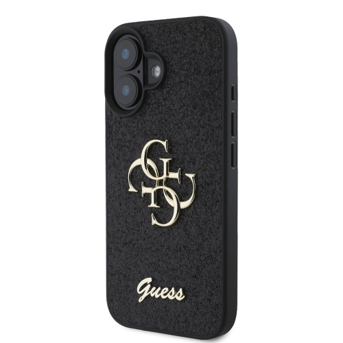 Калъф GUESS, PU Fixed Glitter 4G Metal Logo за iPhone 16, GUHCP16SHG4SGK, Черен