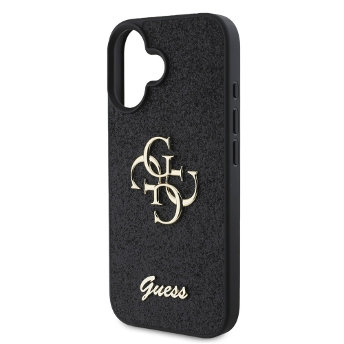 Калъф GUESS, PU Fixed Glitter 4G Metal Logo за iPhone 16, GUHCP16SHG4SGK, Черен