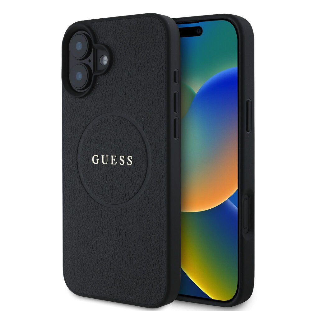 Калъф GUESS, PU Grained Classic Logo MagSafe за iPhone 16 Plus, GUHMP16MPGHSMMK, Черен