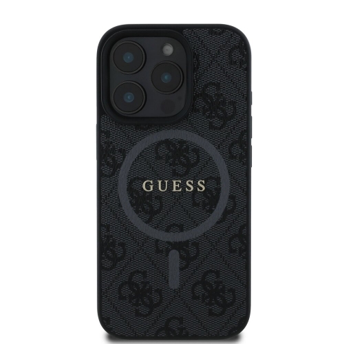 Калъф GUESS, PU Leather Colored Ring MagSafe за iPhone 16 Pro, GUHMP16LG4GFRK, Черен