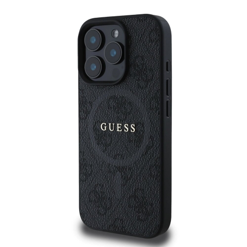 Калъф GUESS, PU Leather Colored Ring MagSafe за iPhone 16 Pro, GUHMP16LG4GFRK, Черен