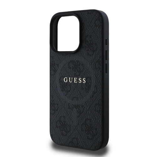 Калъф GUESS, PU Leather Colored Ring MagSafe за iPhone 16 Pro, GUHMP16LG4GFRK, Черен