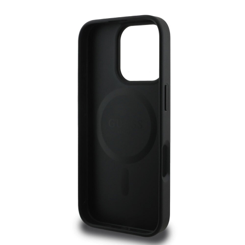 Калъф GUESS, PU Leather Colored Ring MagSafe за iPhone 16 Pro, GUHMP16LG4GFRK, Черен
