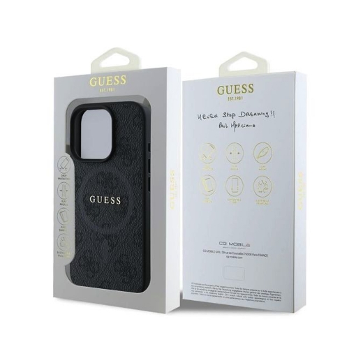 Калъф GUESS, PU Leather Colored Ring MagSafe за iPhone 16 Pro, GUHMP16LG4GFRK, Черен