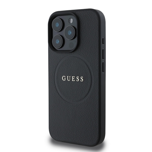 Калъф GUESS, PU Grained Classic Logo MagSafe за iPhone 16 Pro, GUHMP16LPGHSMMK, Черен