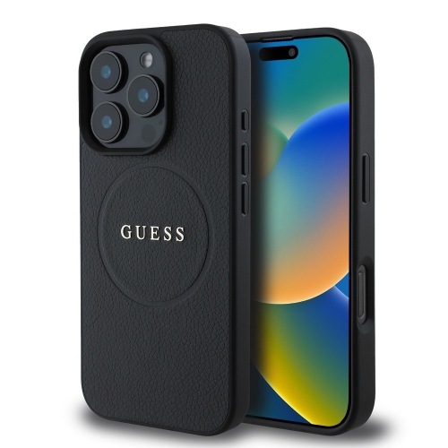 Калъф GUESS, PU Grained Classic Logo MagSafe за iPhone 16 Pro Max, GUHMP16XPGHSMMK, Черен