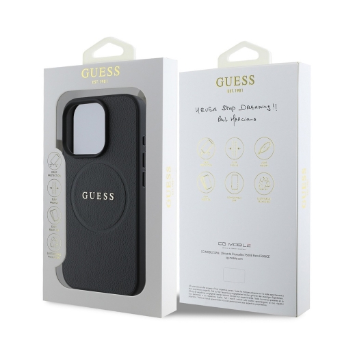 Калъф GUESS, PU Grained Classic Logo MagSafe за iPhone 16 Pro Max, GUHMP16XPGHSMMK, Черен