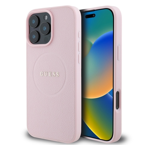 Калъф GUESS, PU Grained Classic Logo MagSafe за iPhone 16 Pro Max, GUHMP16XPGHSMMP, Розов