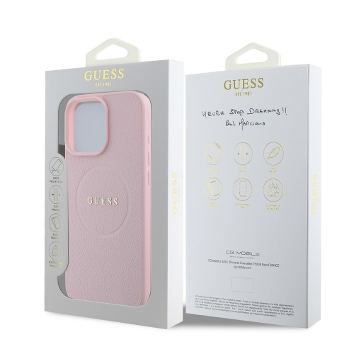 Калъф GUESS, PU Grained Classic Logo MagSafe за iPhone 16 Pro Max, GUHMP16XPGHSMMP, Розов
