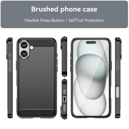 Силиконов Калъф Carbon за iPhone 16, Черен