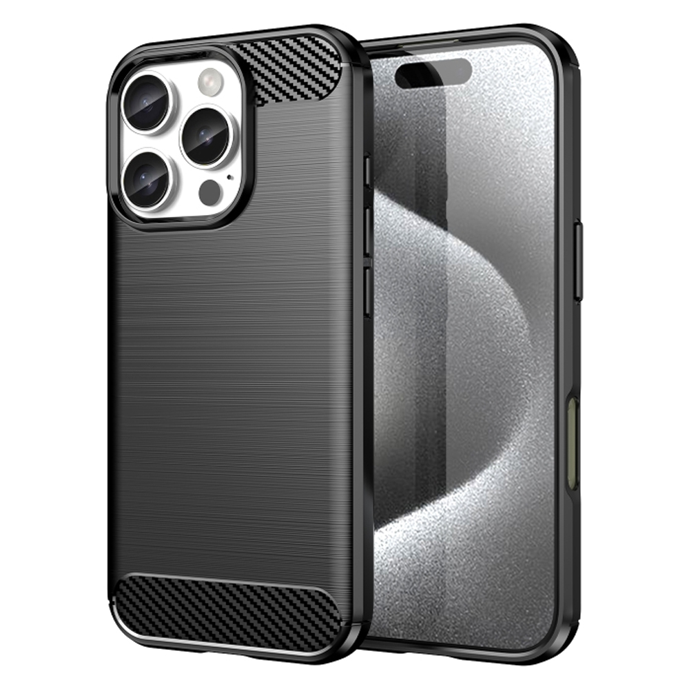 Силиконов Калъф Carbon Fibre Brushed за iPhone 16 Pro, Черен