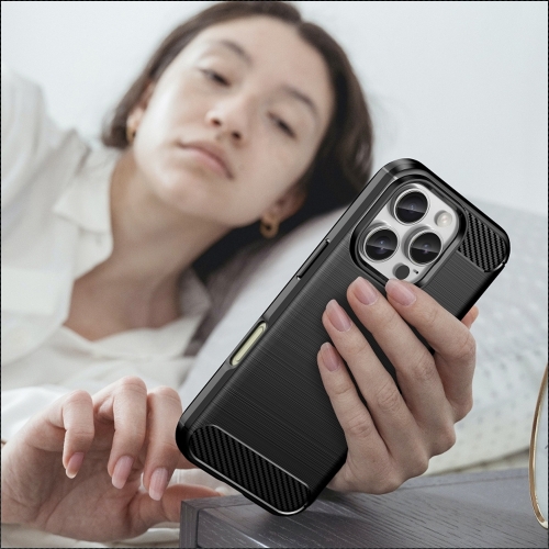 Силиконов Калъф Carbon Fibre Brushed за iPhone 16 Pro, Черен