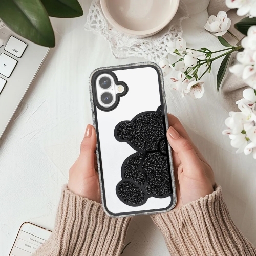 Удароустойчив калъф Teddy Bear за iPhone 16, Черен