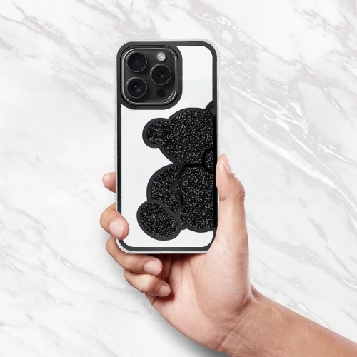 Удароустойчив калъф Teddy Bear за iPhone 16 Pro, Черен
