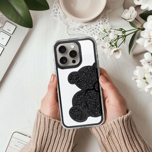Удароустойчив калъф Teddy Bear за iPhone 16 Pro, Черен