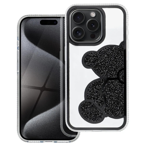 Удароустойчив калъф Teddy Bear за iPhone 16 Pro Max, Черен
